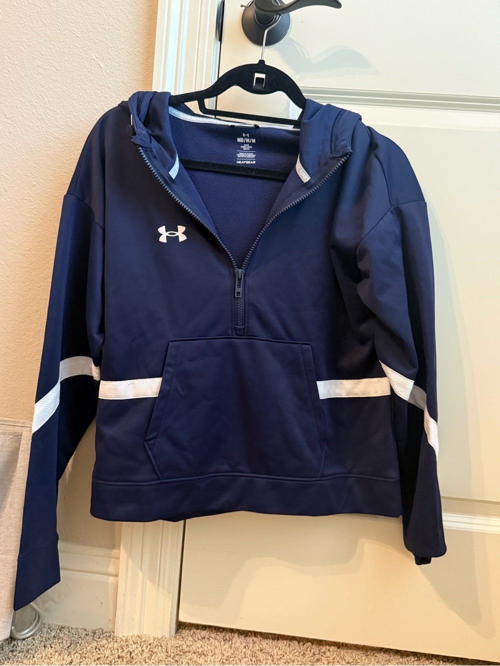 Under Armour Wonens Fleece Lined Heatgear quarter zip Hoodie Pullover Navy
